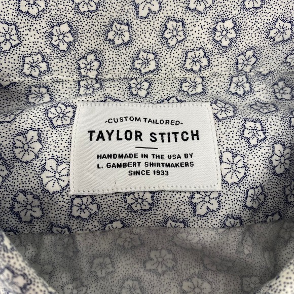 Taylor Stitch 2XL Blue Flower Pattern Long Sleeve Button Up Shirt - Picture 2 of 5
